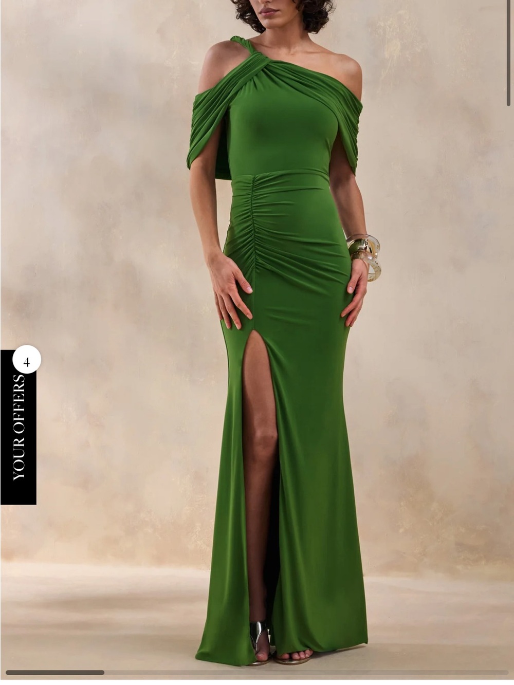 Elegant One-Shoulder Olive Green Evening Gown